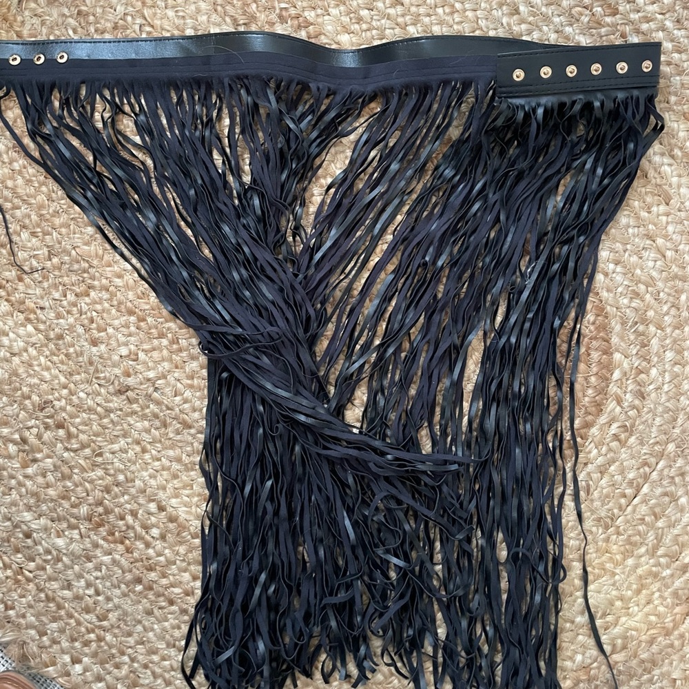 Black Leather Adjustable Fringe Belt